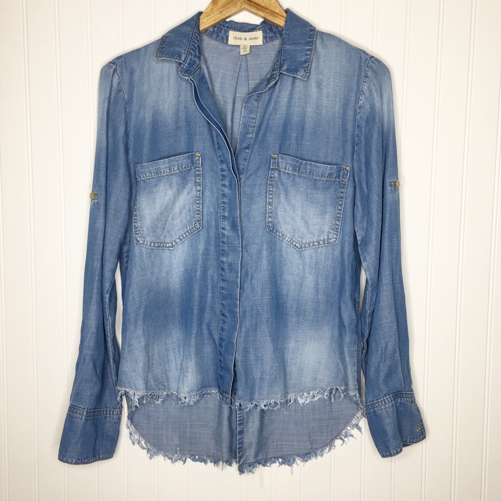 Cloth & Stone Fringe Hem Split Tail Shirt Size XS